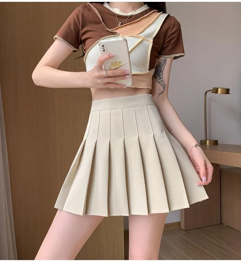ALCEA ROSEA Womens Pleated Mini Skirts High Waisted A-Line Skirts for Skater Tennis School Cheerleader Short Skirts 7859