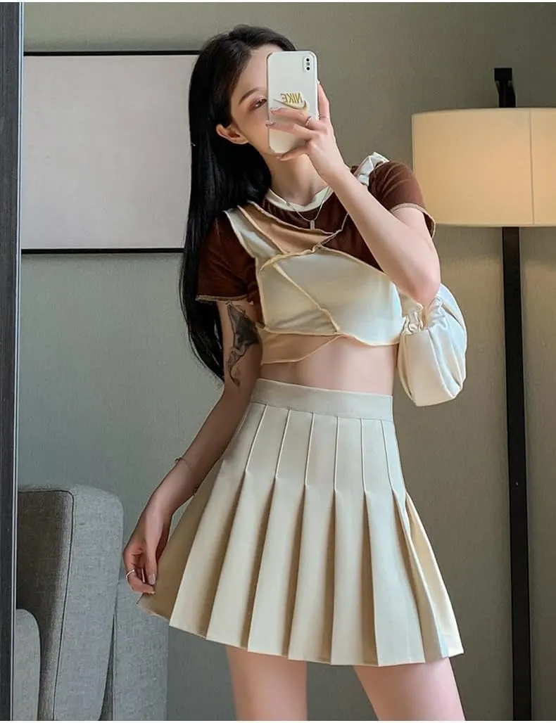 ALCEA ROSEA Womens Pleated Mini Skirts High Waisted A-Line Skirts for Skater Tennis School Cheerleader Short Skirts 7859
