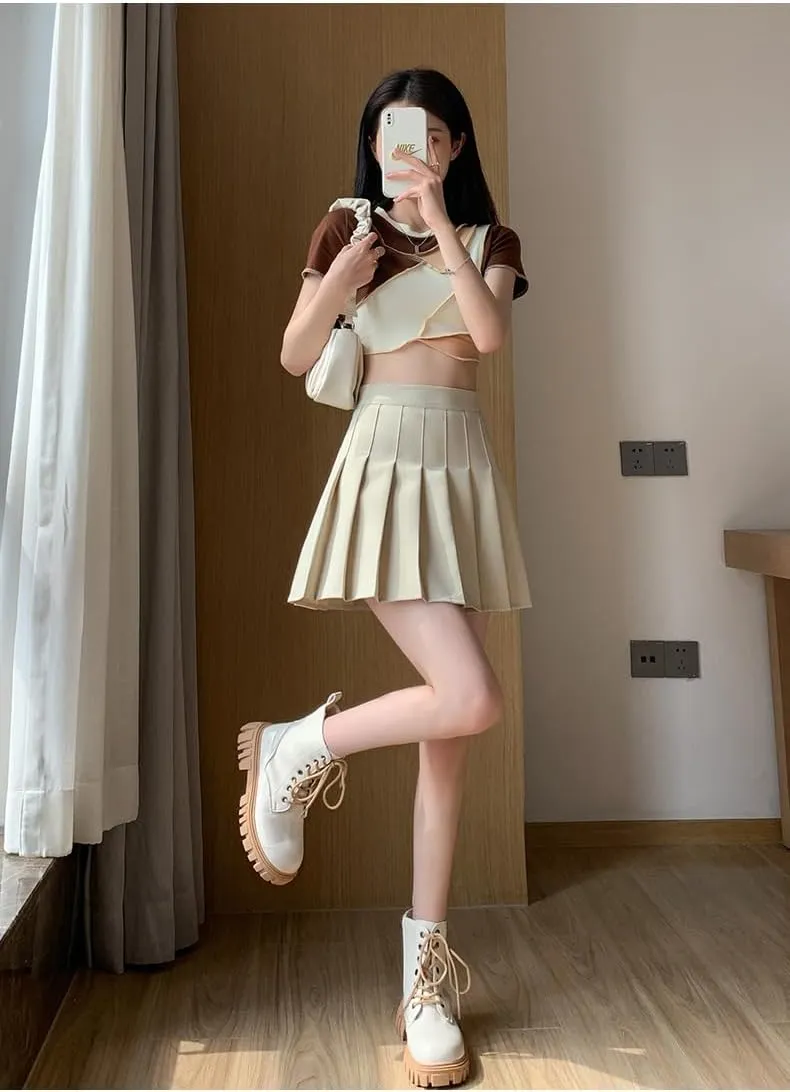 ALCEA ROSEA Womens Pleated Mini Skirts High Waisted A-Line Skirts for Skater Tennis School Cheerleader Short Skirts 7859