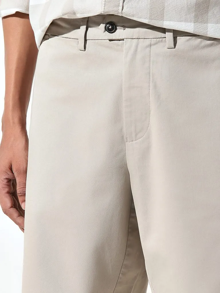 Ascot Beige Solid Mid Rise Cotton Blend Relaxed Fit Shorts