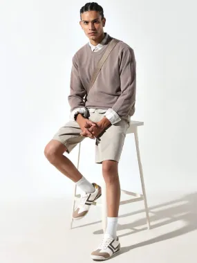Ascot Beige Solid Mid Rise Cotton Blend Relaxed Fit Shorts