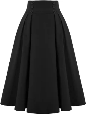 BAXLIMEK Pleated Skirts for Women,2025 Spring Summer Elegant Button High Waist A-Line Midi Skirts,Flowy Swing Boho Skirts