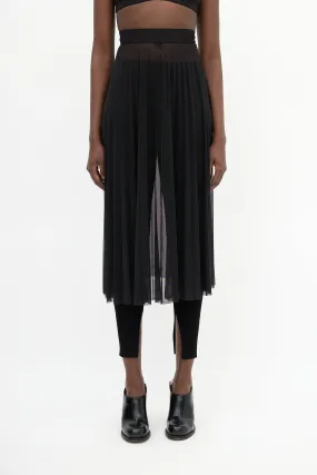 Black Pleated Mesh Midi Skirt
