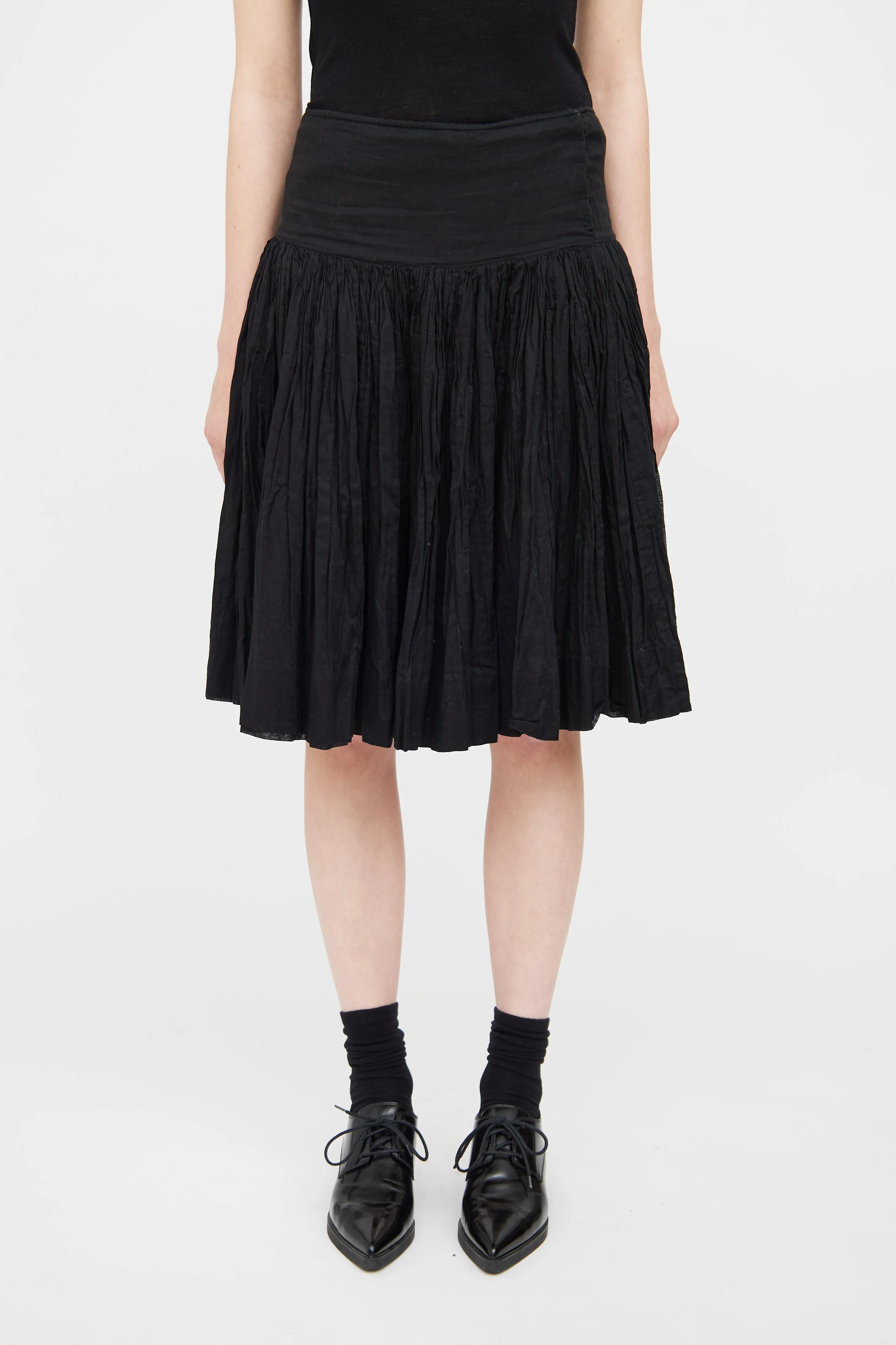 Black Pleated Midi Skirt