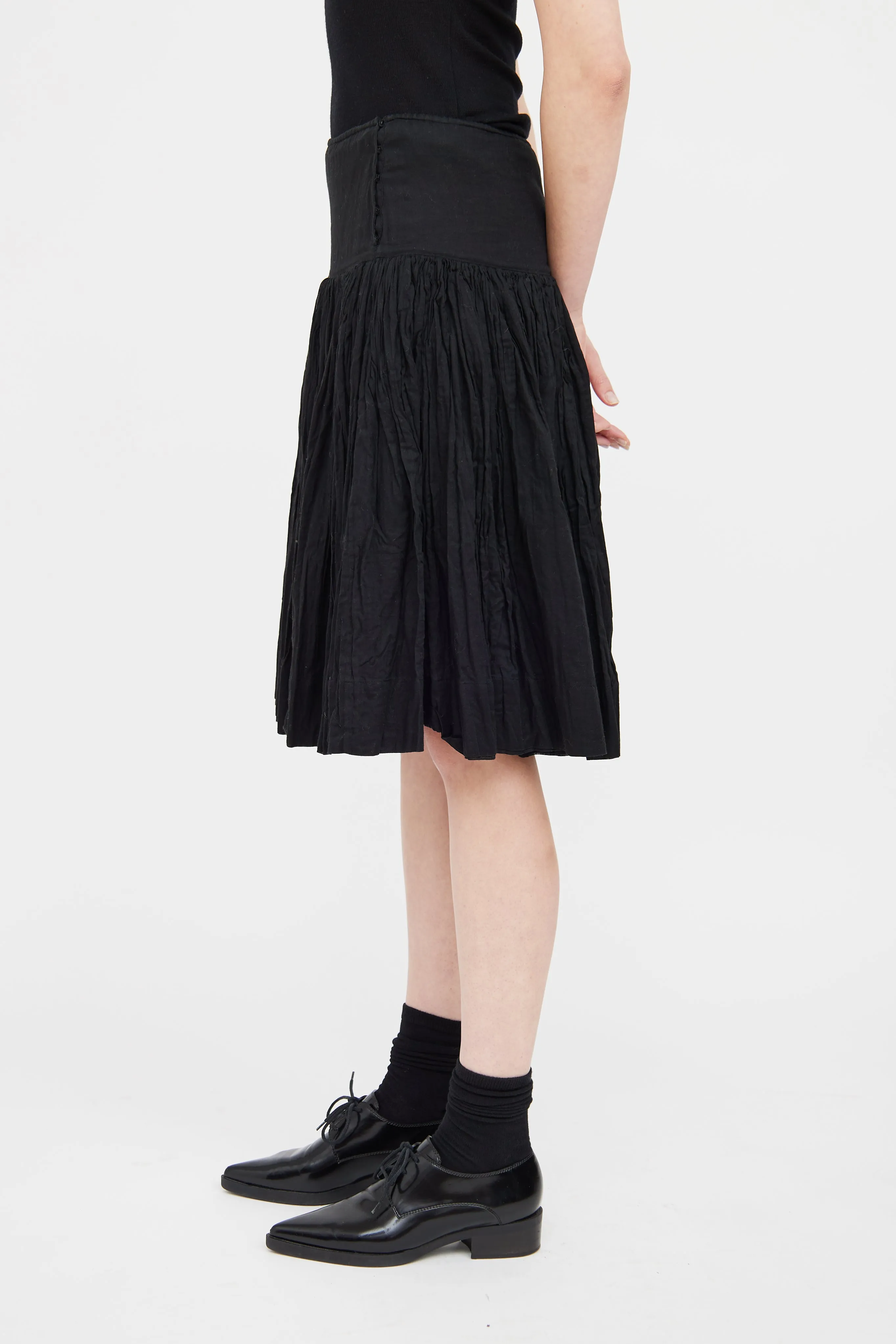Black Pleated Midi Skirt
