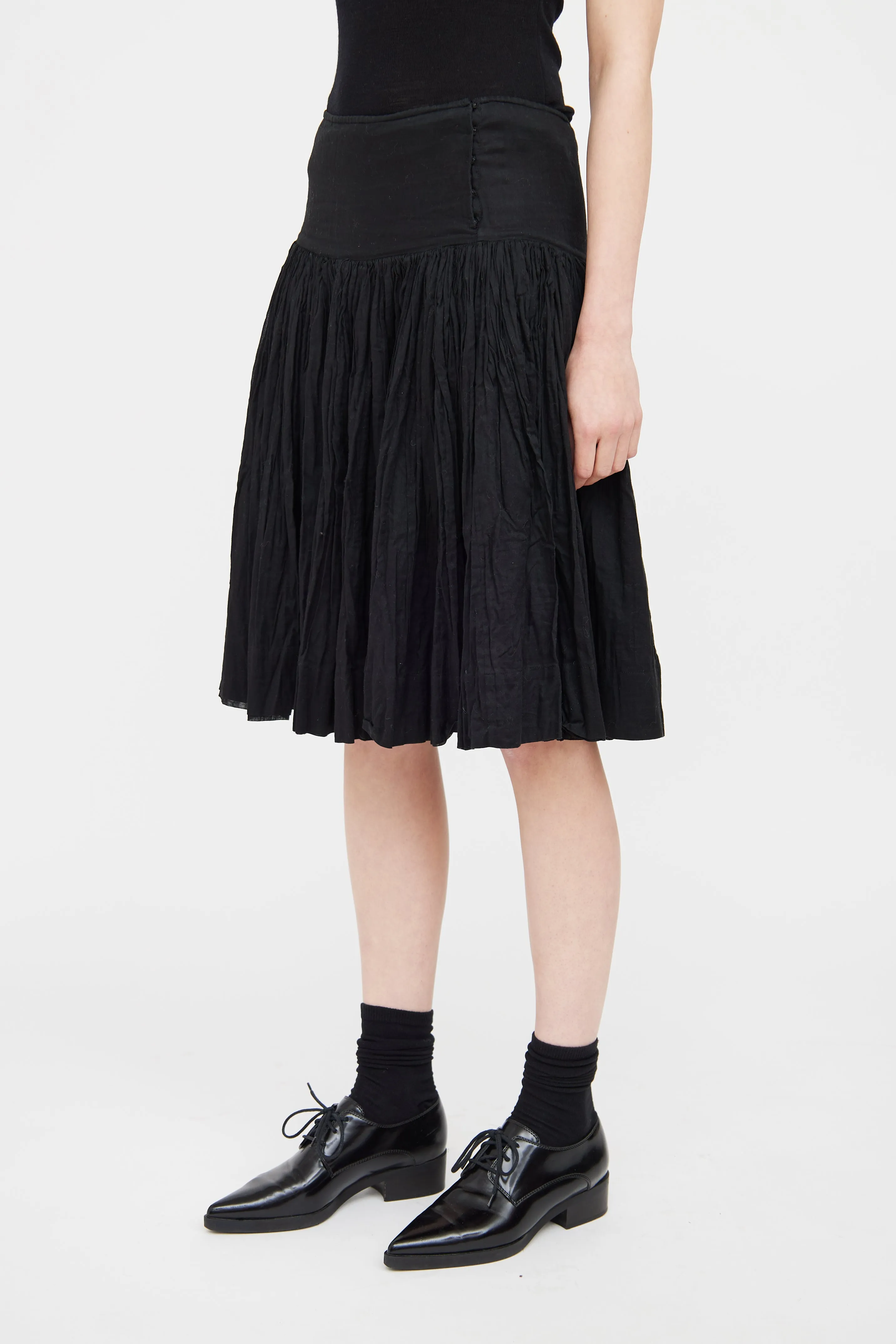 Black Pleated Midi Skirt