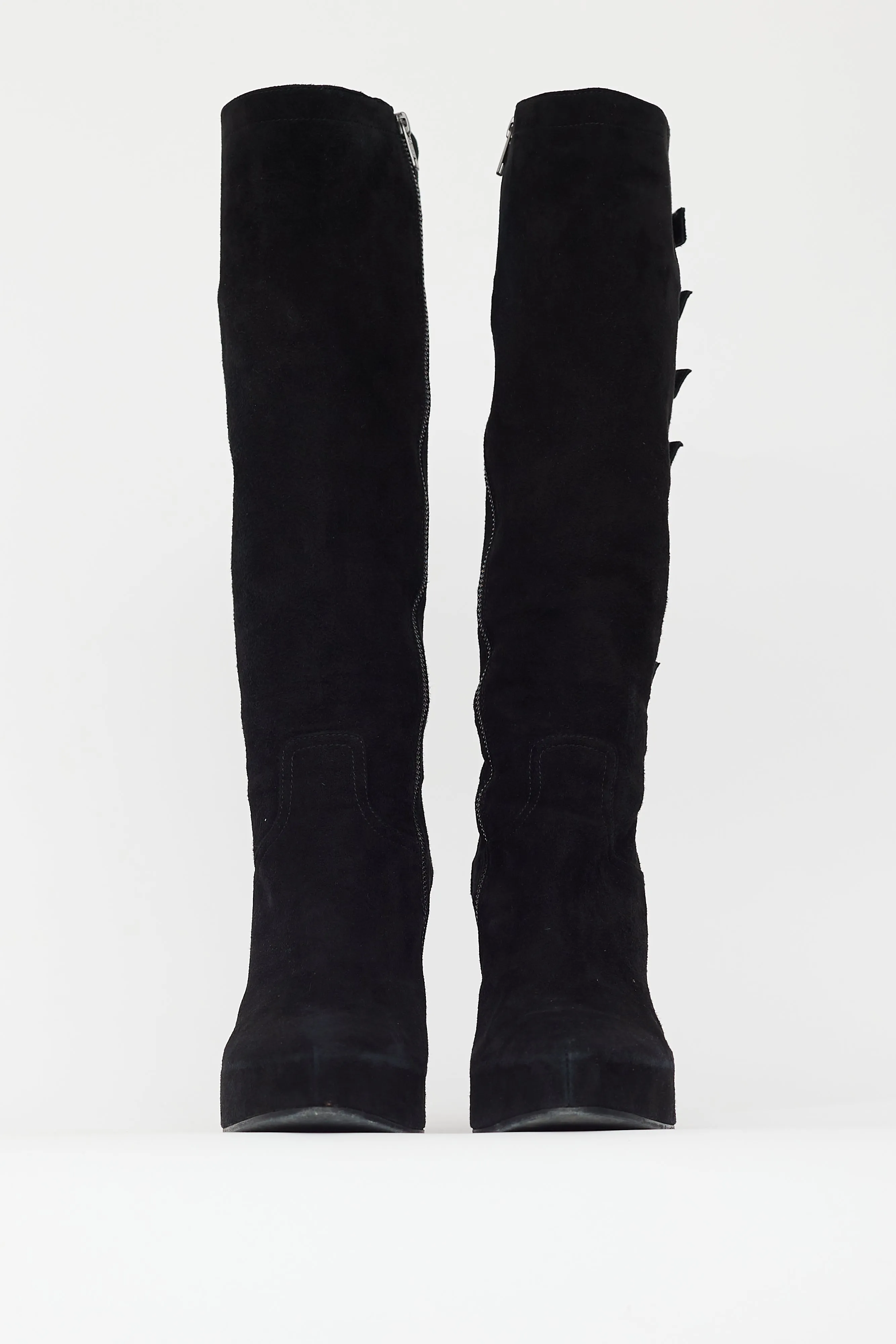 Black Suede Buckled Wedge Heel Boot