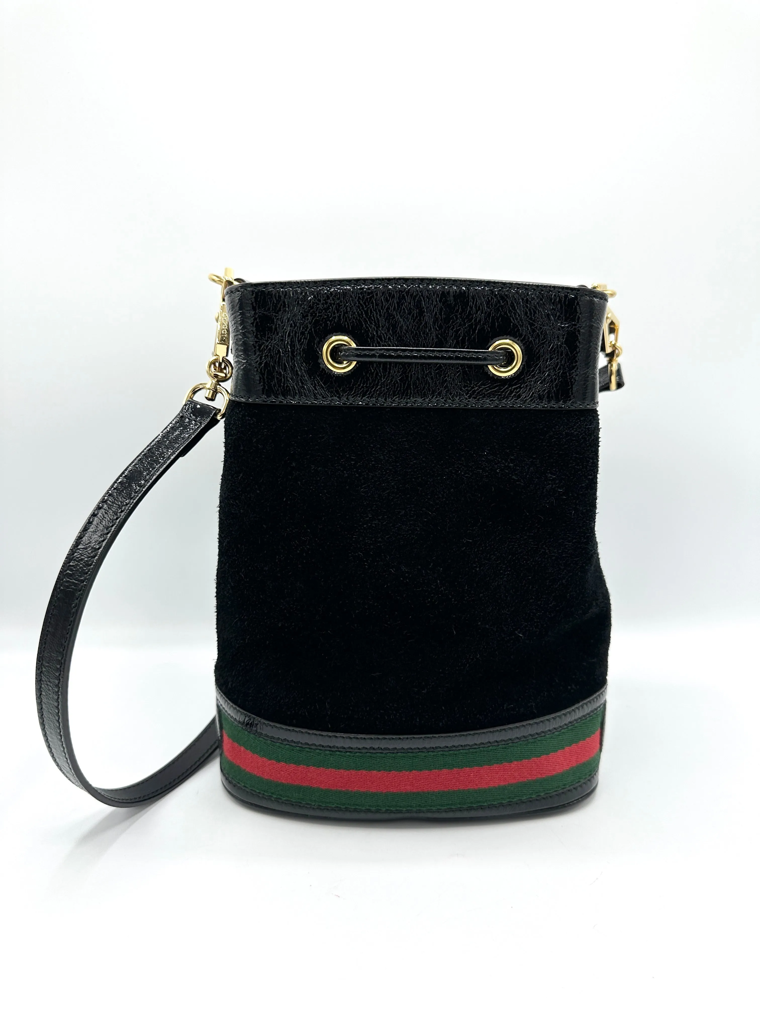 Black Suede Ophidia Large Top Handle Bucket Bag