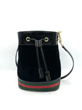 Black Suede Ophidia Large Top Handle Bucket Bag