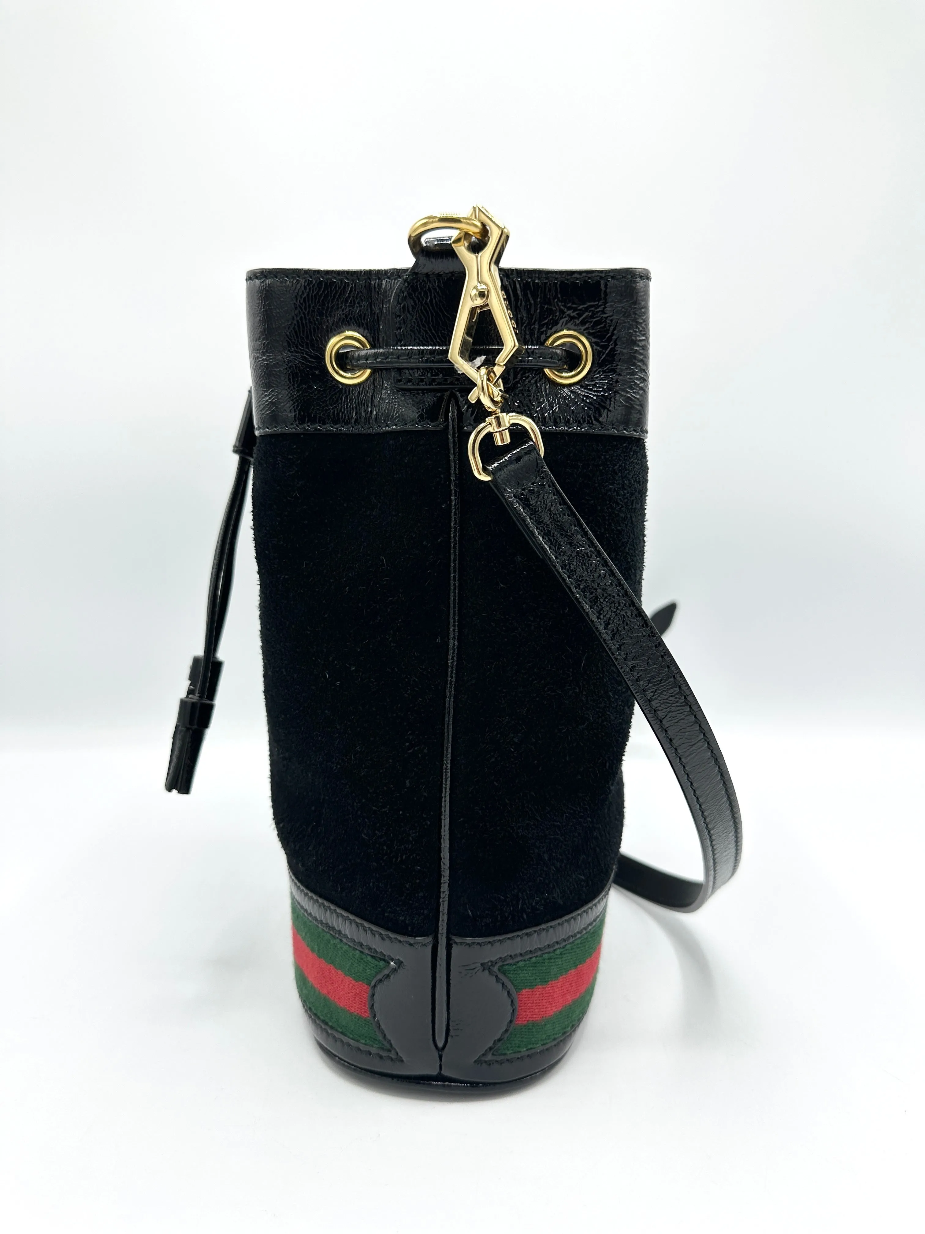 Black Suede Ophidia Large Top Handle Bucket Bag