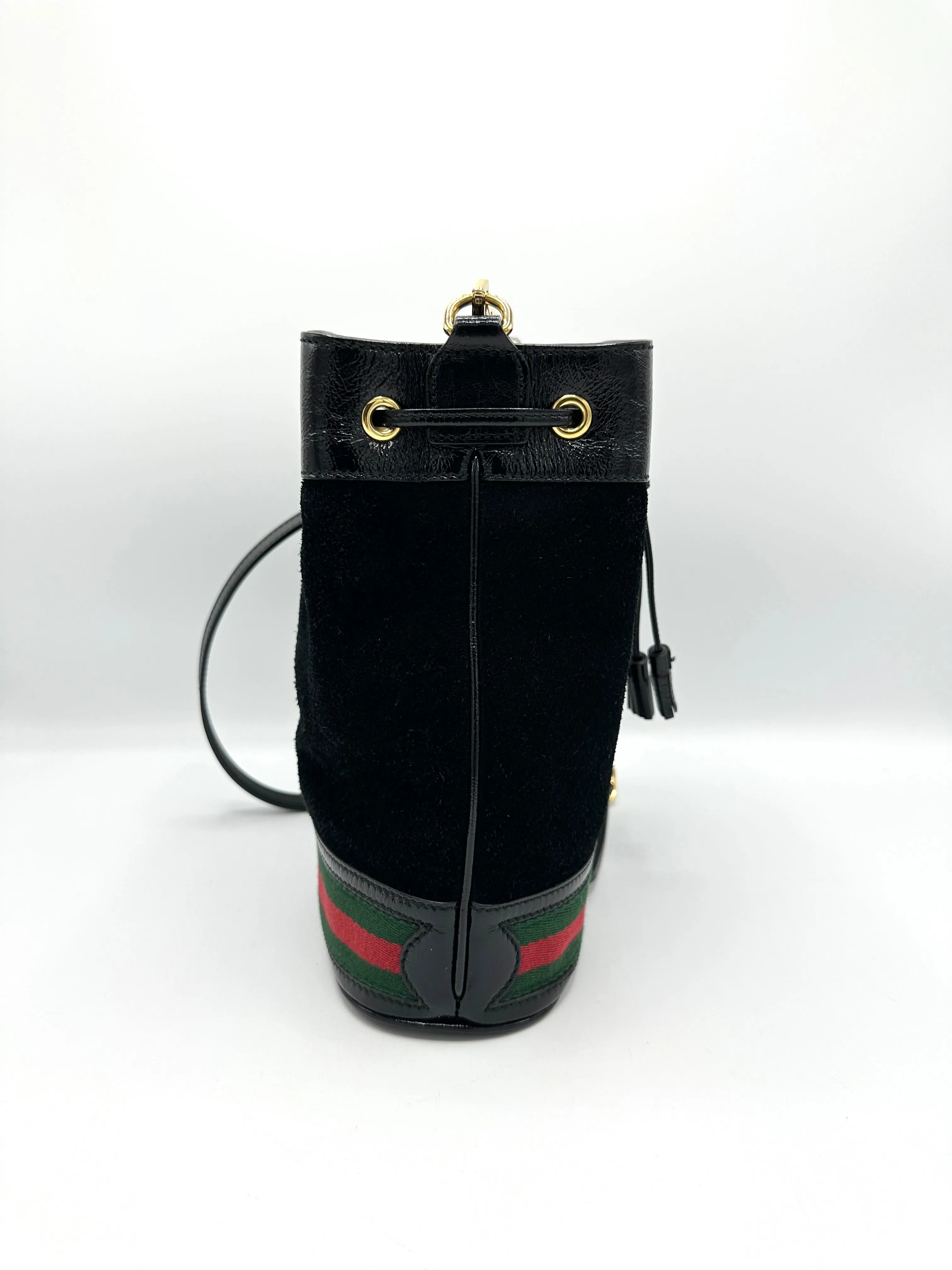 Black Suede Ophidia Large Top Handle Bucket Bag