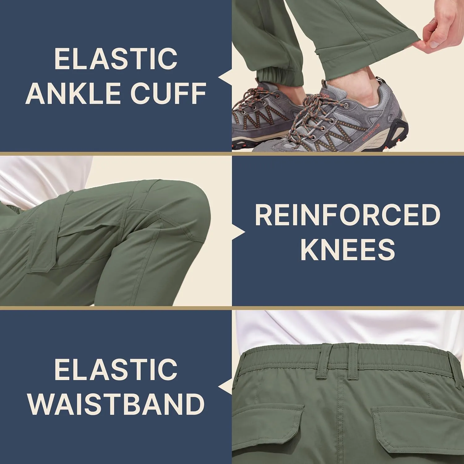 BLUE CHILL Mens Cargo Joggers – Slim Fit, Stretch Comfort, Water-Resistant, 7 Pockets, Lightweight for Hiking & Travel