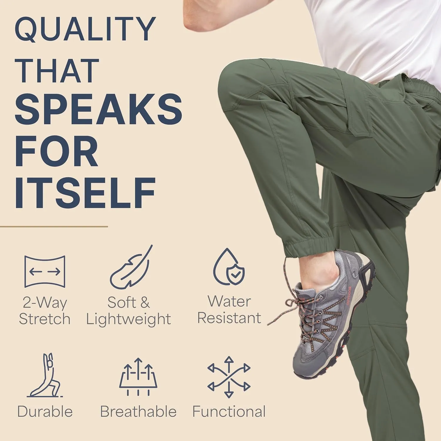 BLUE CHILL Mens Cargo Joggers – Slim Fit, Stretch Comfort, Water-Resistant, 7 Pockets, Lightweight for Hiking & Travel