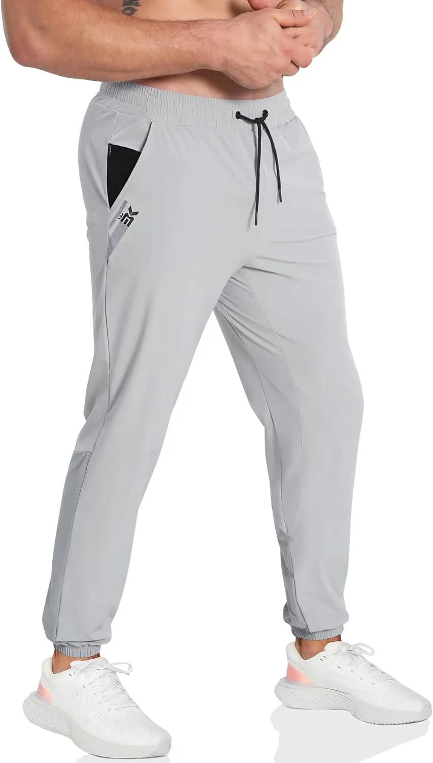 BROKIG Men's Contrast Athletic Gym Jogger Pants, Stretch Quick Dry Lightweight Workout Track Pants with Zipper Pockets