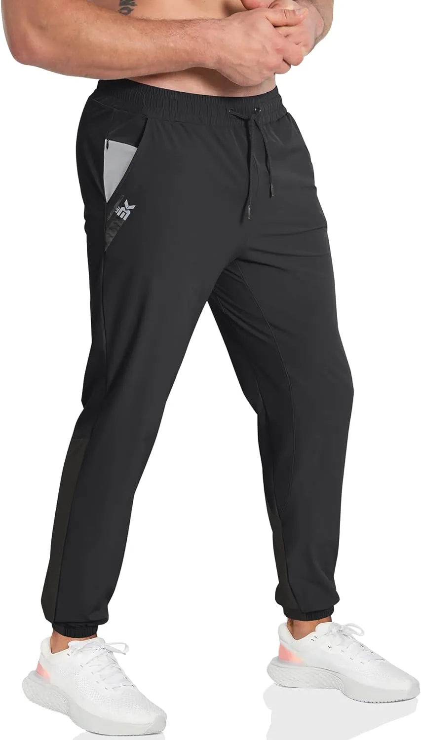 BROKIG Men's Contrast Athletic Gym Jogger Pants, Stretch Quick Dry Lightweight Workout Track Pants with Zipper Pockets