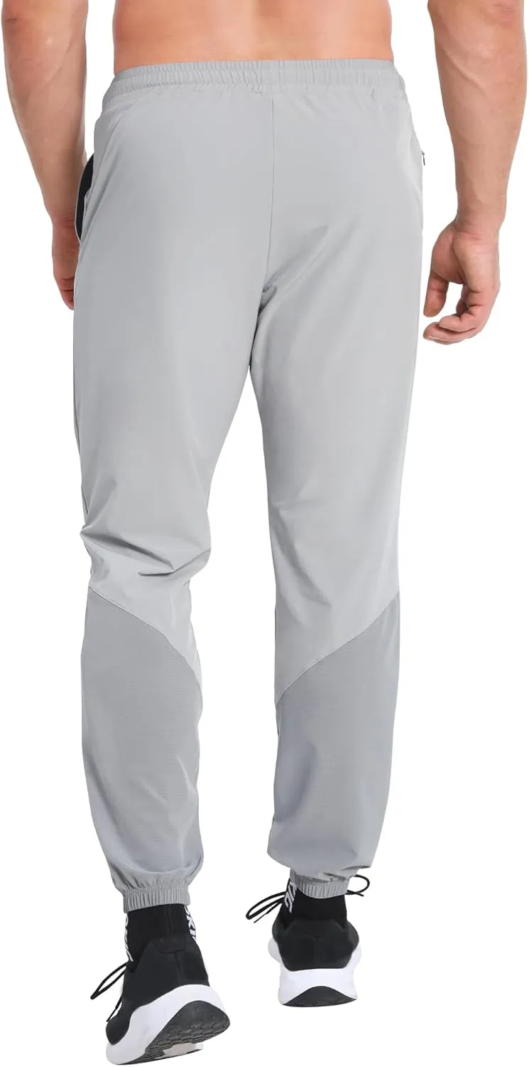 BROKIG Men's Contrast Athletic Gym Jogger Pants, Stretch Quick Dry Lightweight Workout Track Pants with Zipper Pockets