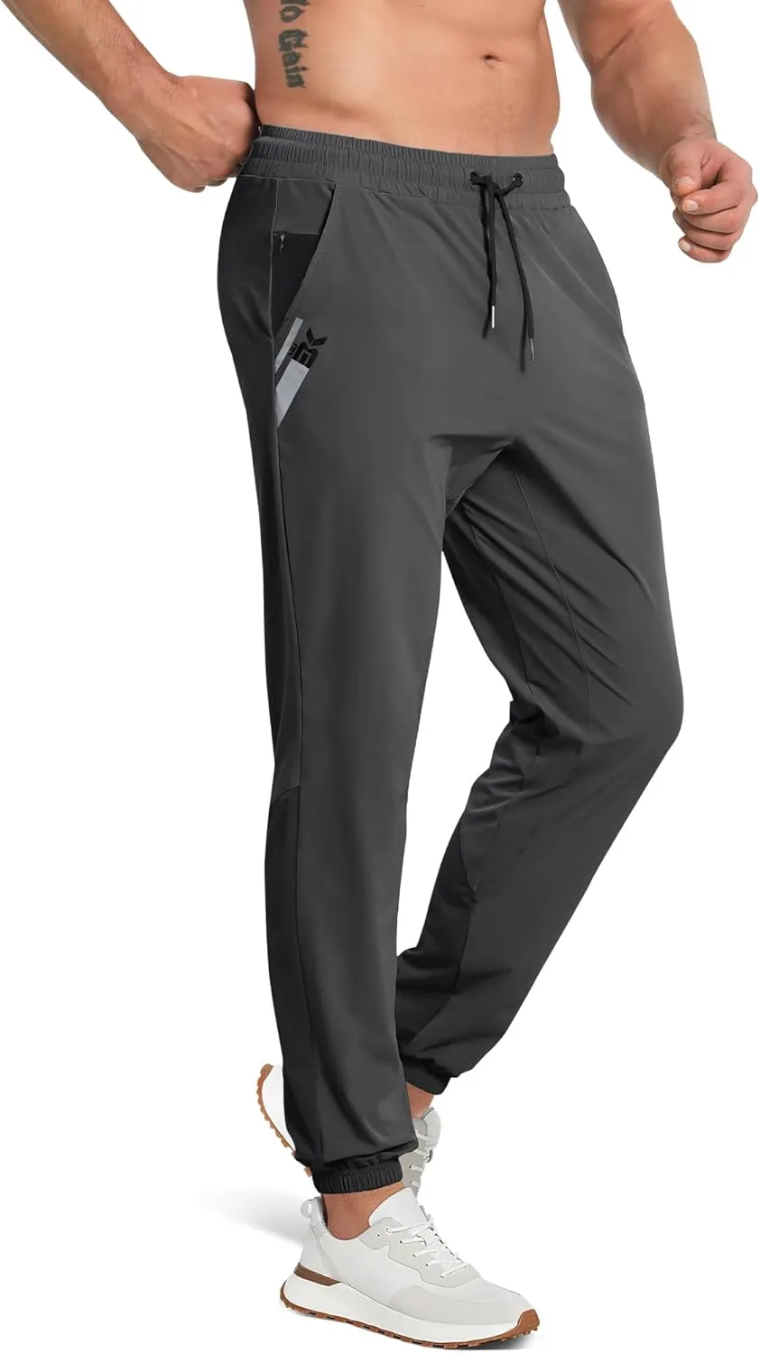 BROKIG Men's Contrast Athletic Gym Jogger Pants, Stretch Quick Dry Lightweight Workout Track Pants with Zipper Pockets