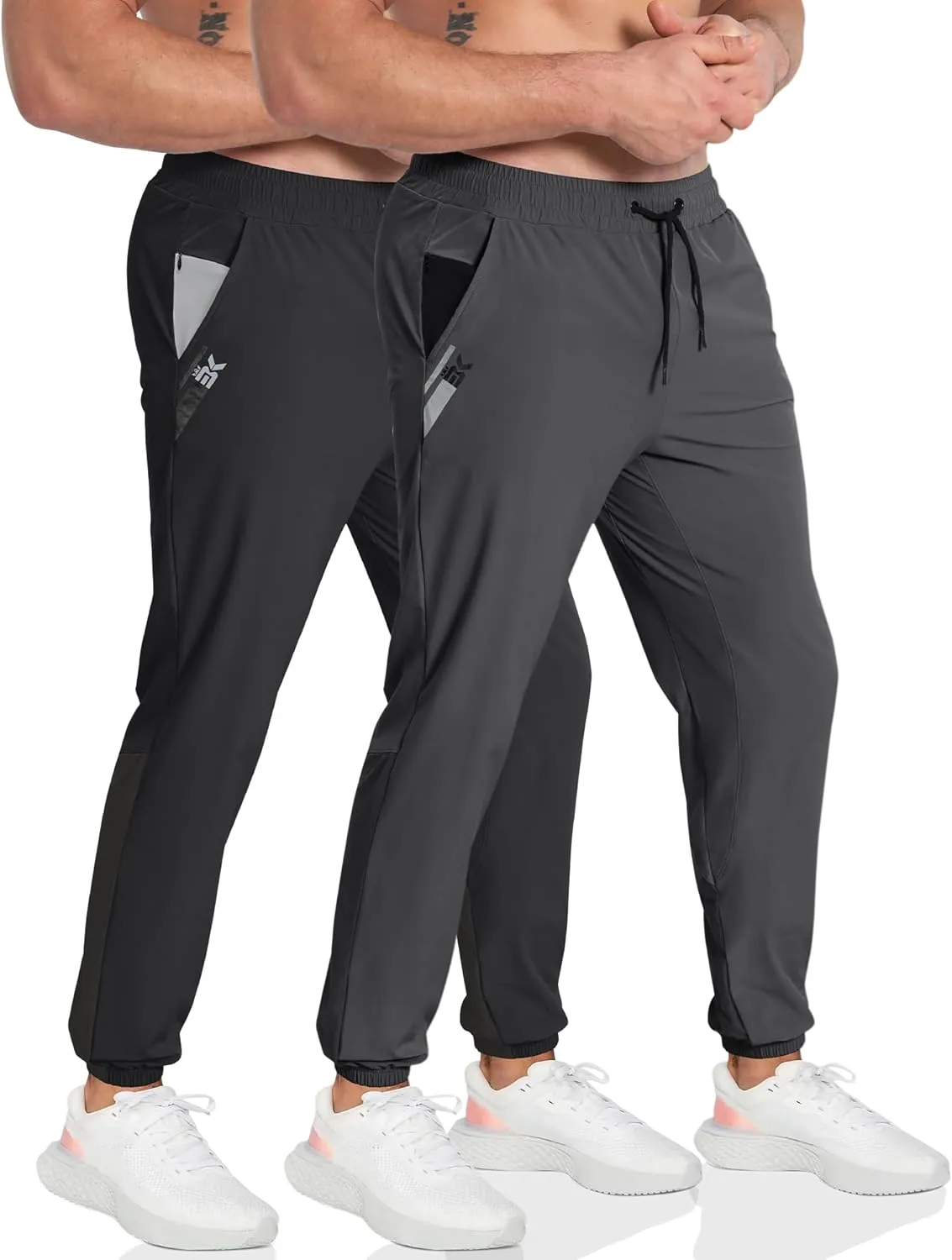 BROKIG Men's Contrast Athletic Gym Jogger Pants, Stretch Quick Dry Lightweight Workout Track Pants with Zipper Pockets