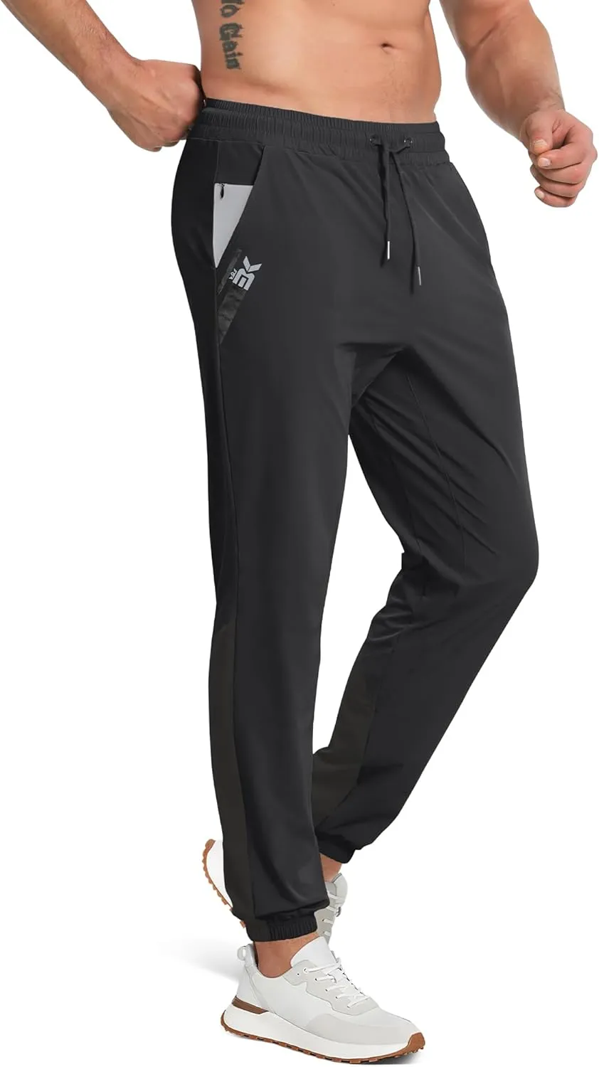 BROKIG Men's Contrast Athletic Gym Jogger Pants, Stretch Quick Dry Lightweight Workout Track Pants with Zipper Pockets