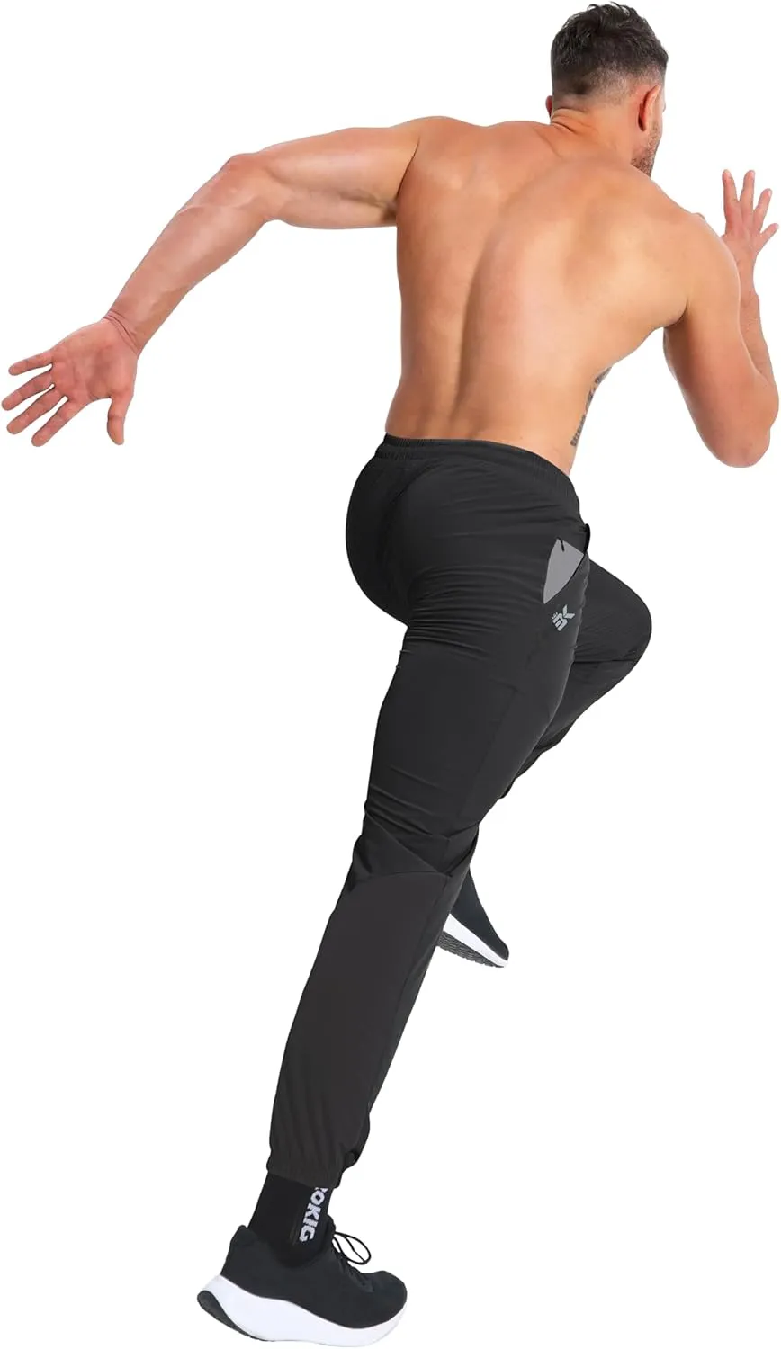 BROKIG Men's Contrast Athletic Gym Jogger Pants, Stretch Quick Dry Lightweight Workout Track Pants with Zipper Pockets
