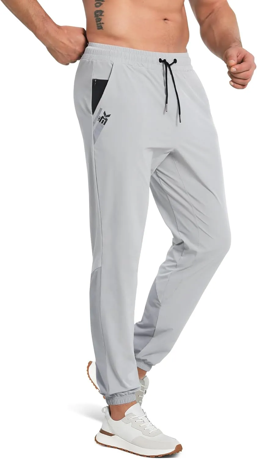 BROKIG Men's Contrast Athletic Gym Jogger Pants, Stretch Quick Dry Lightweight Workout Track Pants with Zipper Pockets