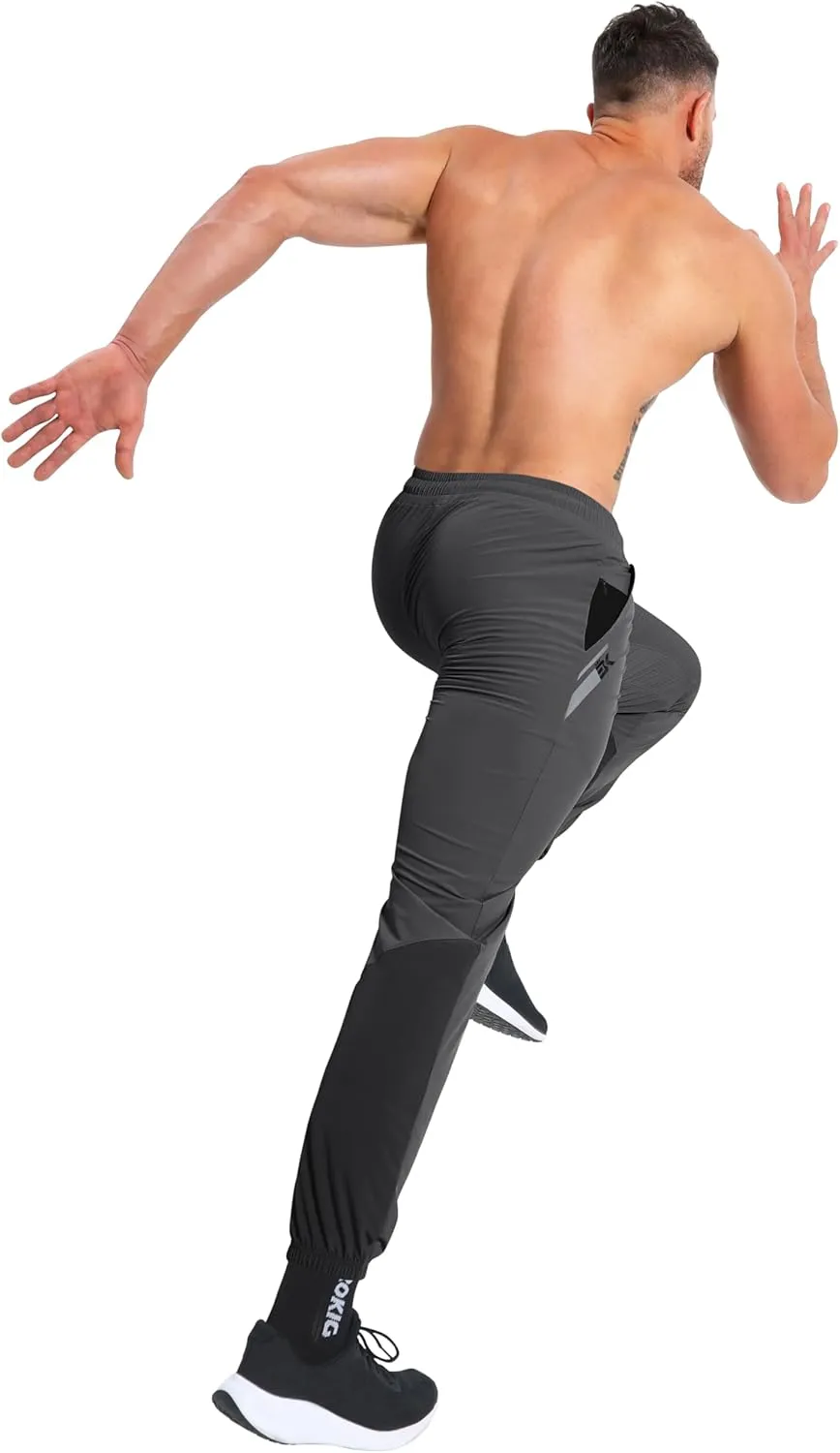 BROKIG Men's Contrast Athletic Gym Jogger Pants, Stretch Quick Dry Lightweight Workout Track Pants with Zipper Pockets