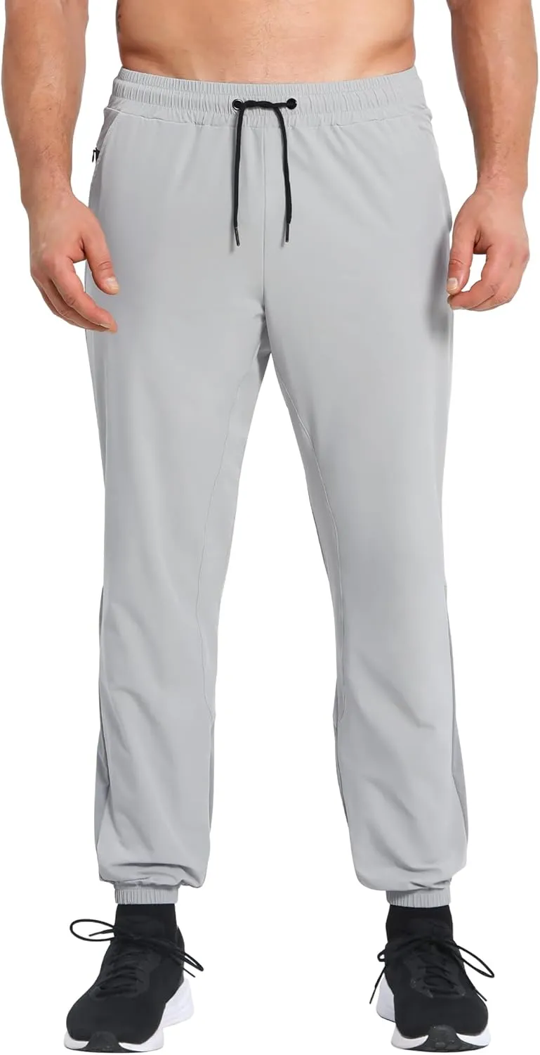 BROKIG Men's Contrast Athletic Gym Jogger Pants, Stretch Quick Dry Lightweight Workout Track Pants with Zipper Pockets