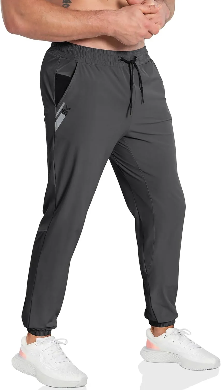 BROKIG Men's Contrast Athletic Gym Jogger Pants, Stretch Quick Dry Lightweight Workout Track Pants with Zipper Pockets