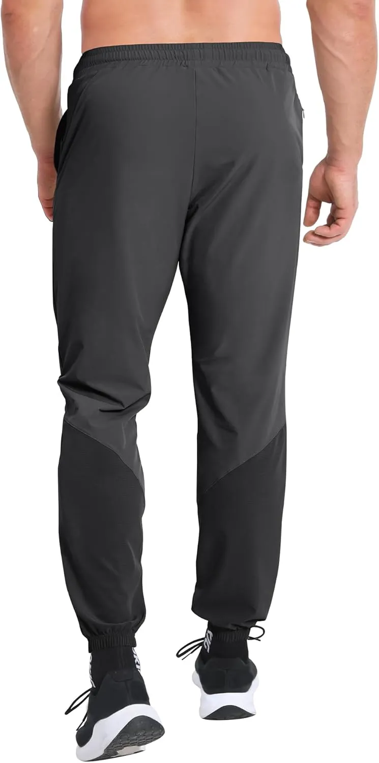 BROKIG Men's Contrast Athletic Gym Jogger Pants, Stretch Quick Dry Lightweight Workout Track Pants with Zipper Pockets