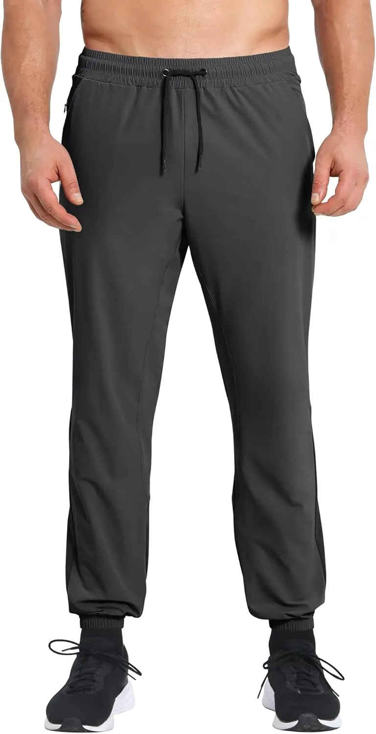 BROKIG Men's Contrast Athletic Gym Jogger Pants, Stretch Quick Dry Lightweight Workout Track Pants with Zipper Pockets