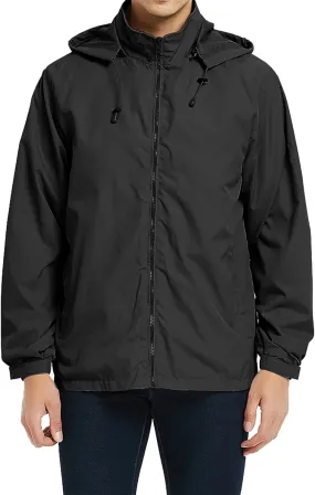 Casual Jacket for Men Lightweight Softshell Jacket Windbreak Waterproof Raincoat Travel Hiking Coat with Removable Hood