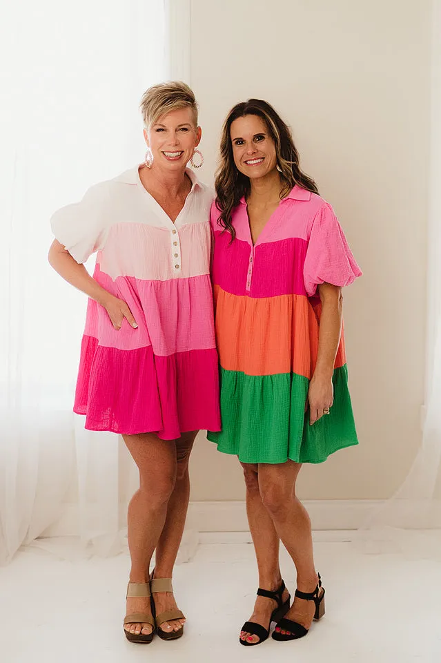 Colorblock Shirt Dress