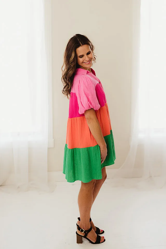 Colorblock Shirt Dress