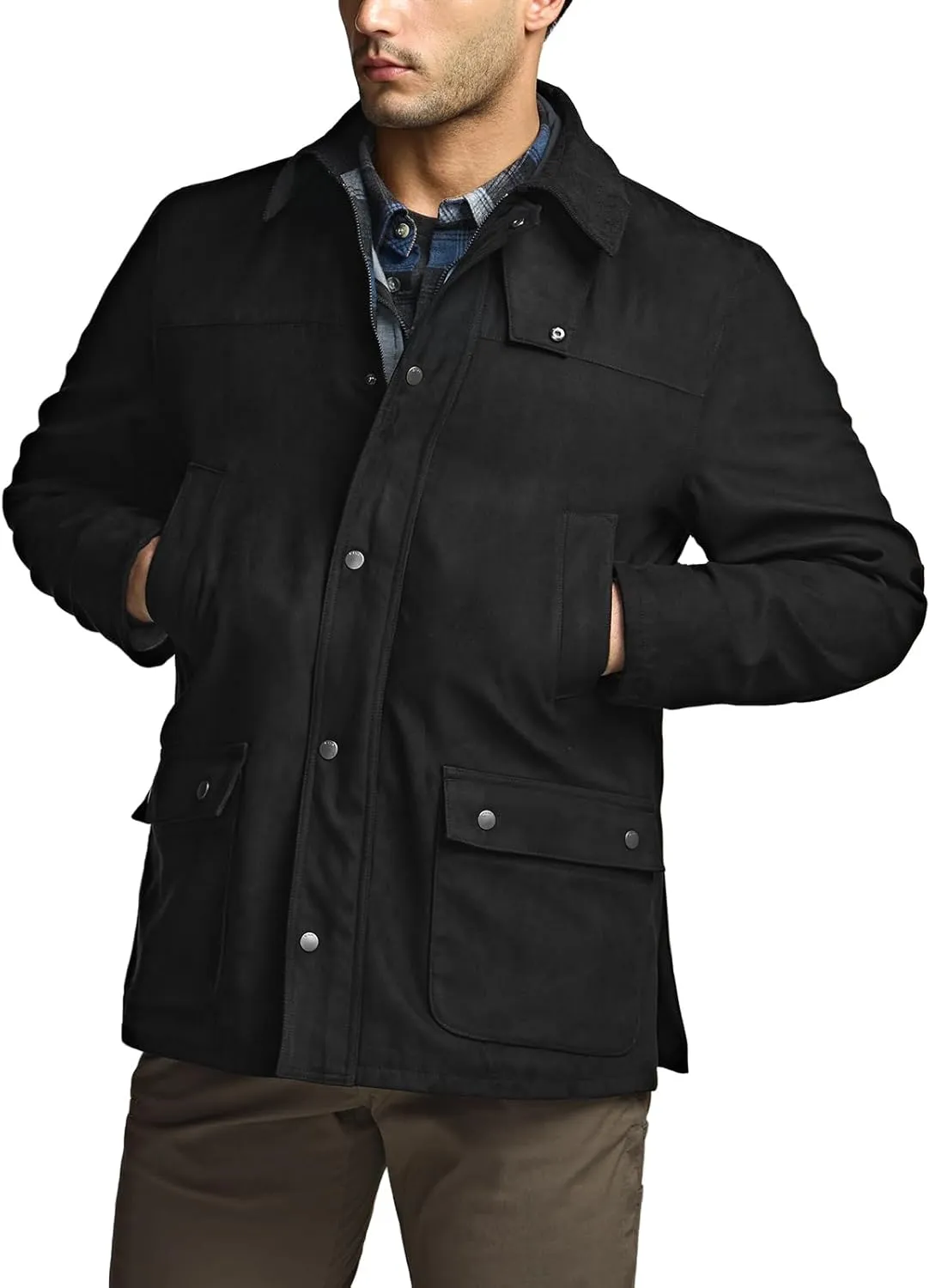 CQR Men's Flannel Lined Shirt Jackets, Long Sleeved Rugged Plaid Cotton Brushed Suede Shirt Jacket