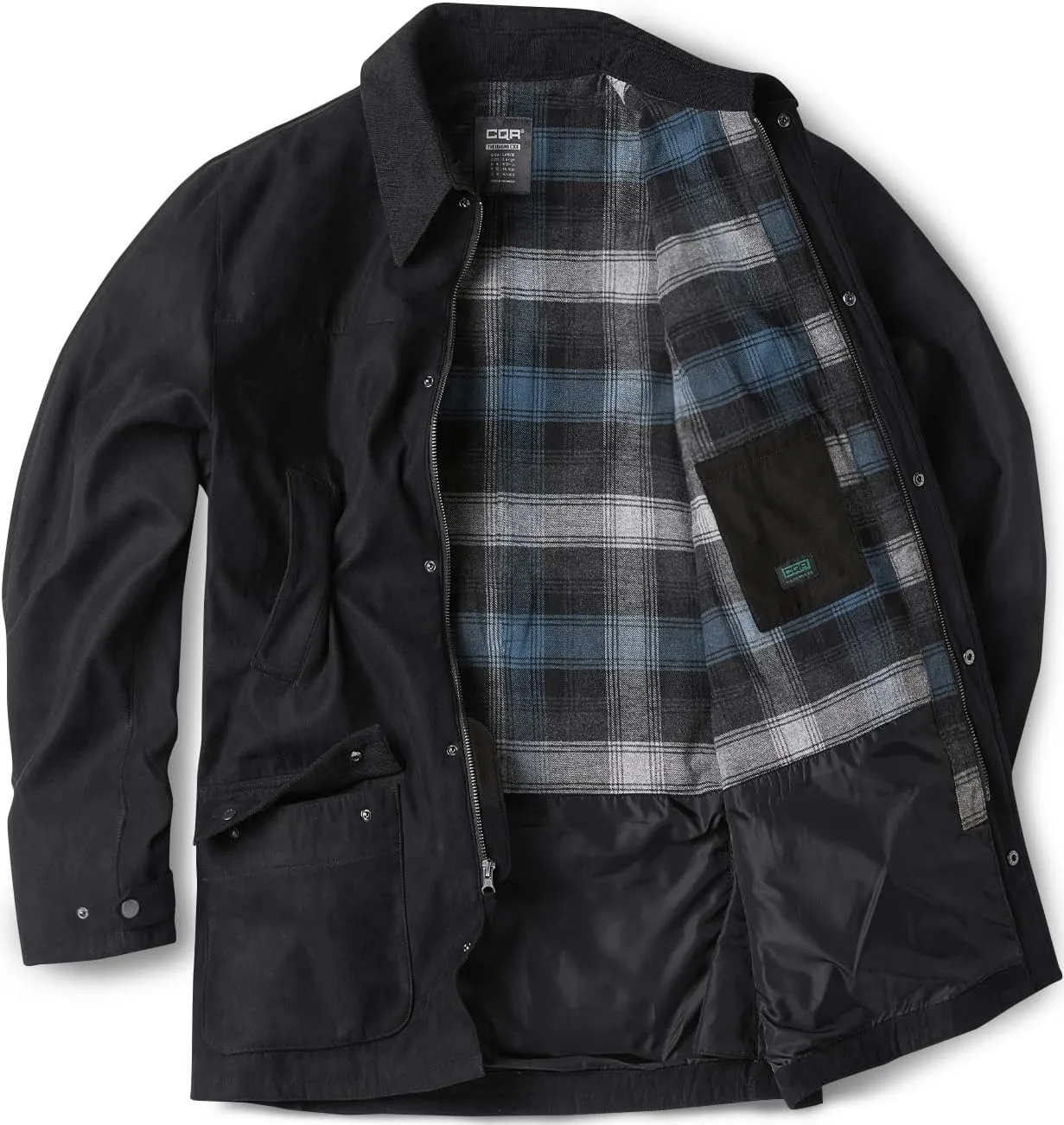 CQR Men's Flannel Lined Shirt Jackets, Long Sleeved Rugged Plaid Cotton Brushed Suede Shirt Jacket