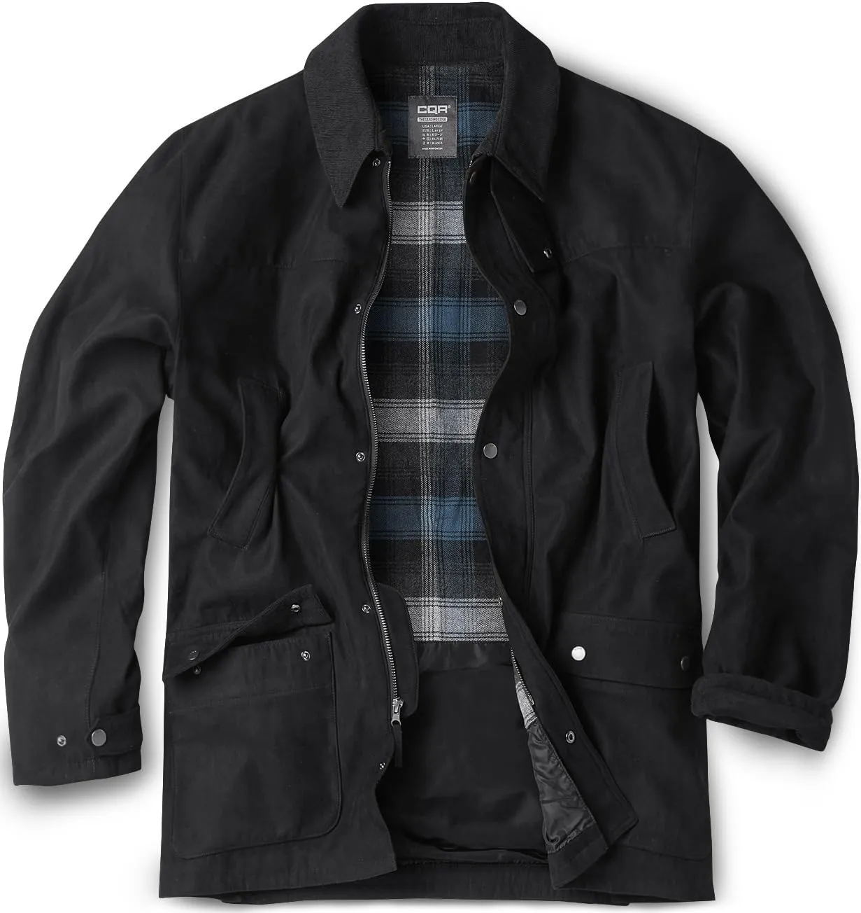 CQR Men's Flannel Lined Shirt Jackets, Long Sleeved Rugged Plaid Cotton Brushed Suede Shirt Jacket