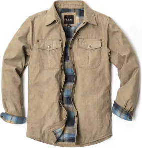 CQR Men's Flannel Lined Shirt Jackets, Long Sleeved Rugged Plaid Cotton Brushed Suede Shirt Jacket
