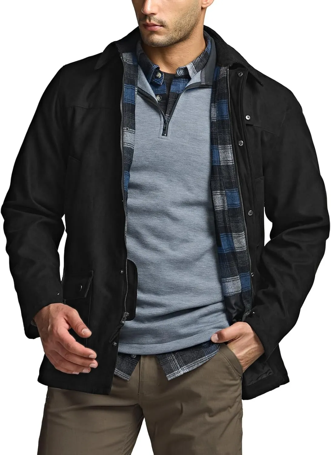 CQR Men's Flannel Lined Shirt Jackets, Long Sleeved Rugged Plaid Cotton Brushed Suede Shirt Jacket