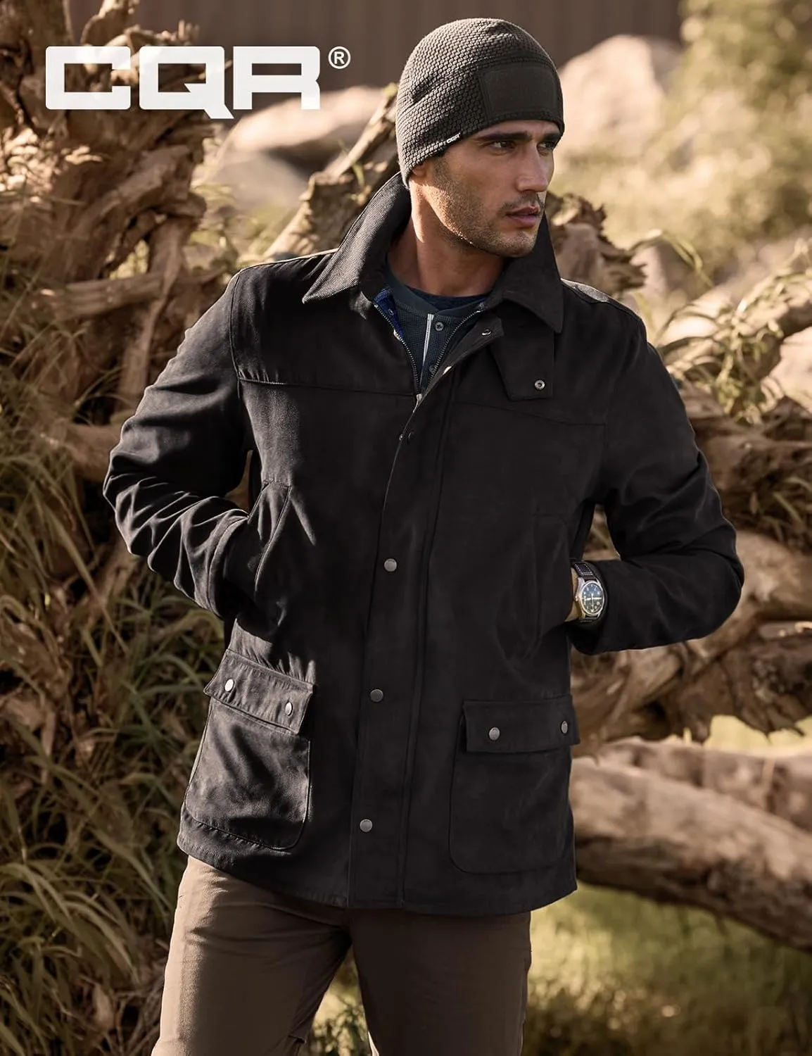 CQR Men's Flannel Lined Shirt Jackets, Long Sleeved Rugged Plaid Cotton Brushed Suede Shirt Jacket