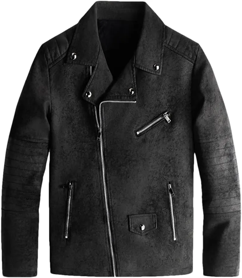 Disimlarl Mens Multi Zipper Suede Leather Jackets European Style Motorcycle Windbreaker Jackets Warm Lapel Coats