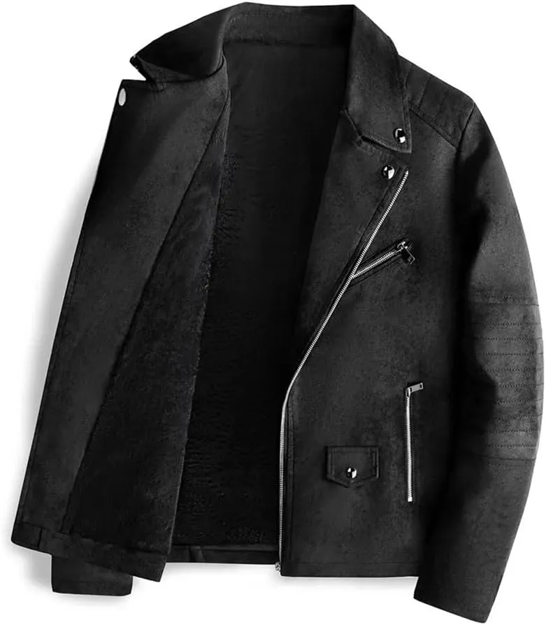 Disimlarl Mens Multi Zipper Suede Leather Jackets European Style Motorcycle Windbreaker Jackets Warm Lapel Coats