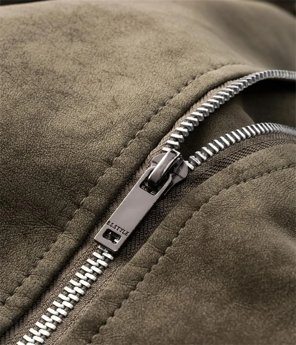 Disimlarl Mens Multi Zipper Suede Leather Jackets European Style Motorcycle Windbreaker Jackets Warm Lapel Coats