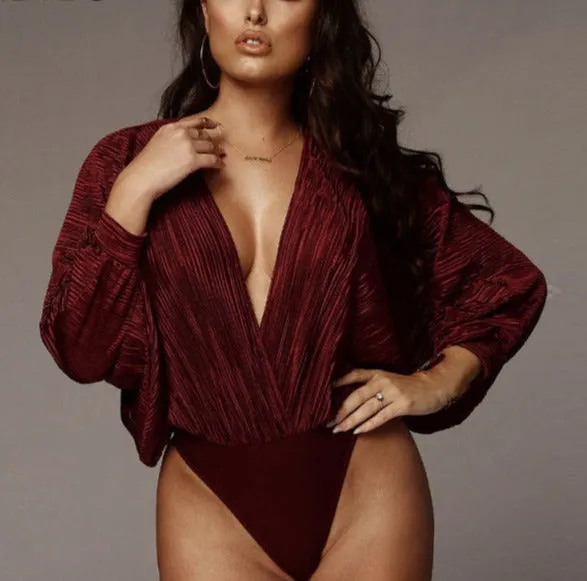 Donna V-neck Pleated Sexy Bodysuit