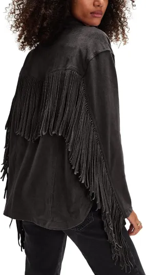 Gacaky Women's Oversized Faux Suede Fringe Jacket Vintage Western Cowgirl Tassel Jackets Country Concert Outfits