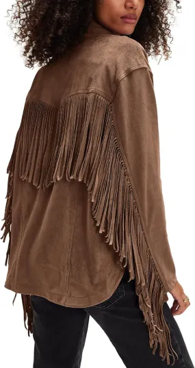 Gacaky Women's Oversized Faux Suede Fringe Jacket Vintage Western Cowgirl Tassel Jackets Country Concert Outfits