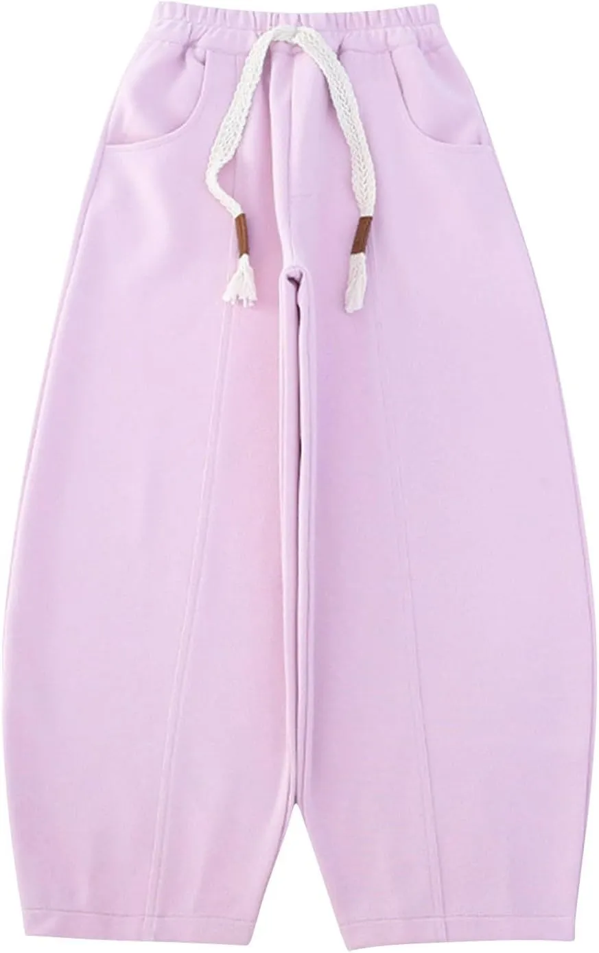 Girls Boys Baggy Wide Leg Sweatpants 𝗗rawstring Pockets Kids High Waist Aesthetic Hip Hop Pants Plain Joggers