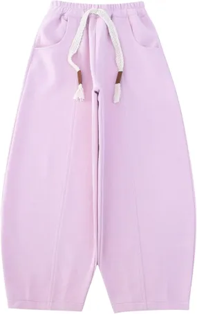 Girls Boys Baggy Wide Leg Sweatpants 𝗗rawstring Pockets Kids High Waist Aesthetic Hip Hop Pants Plain Joggers