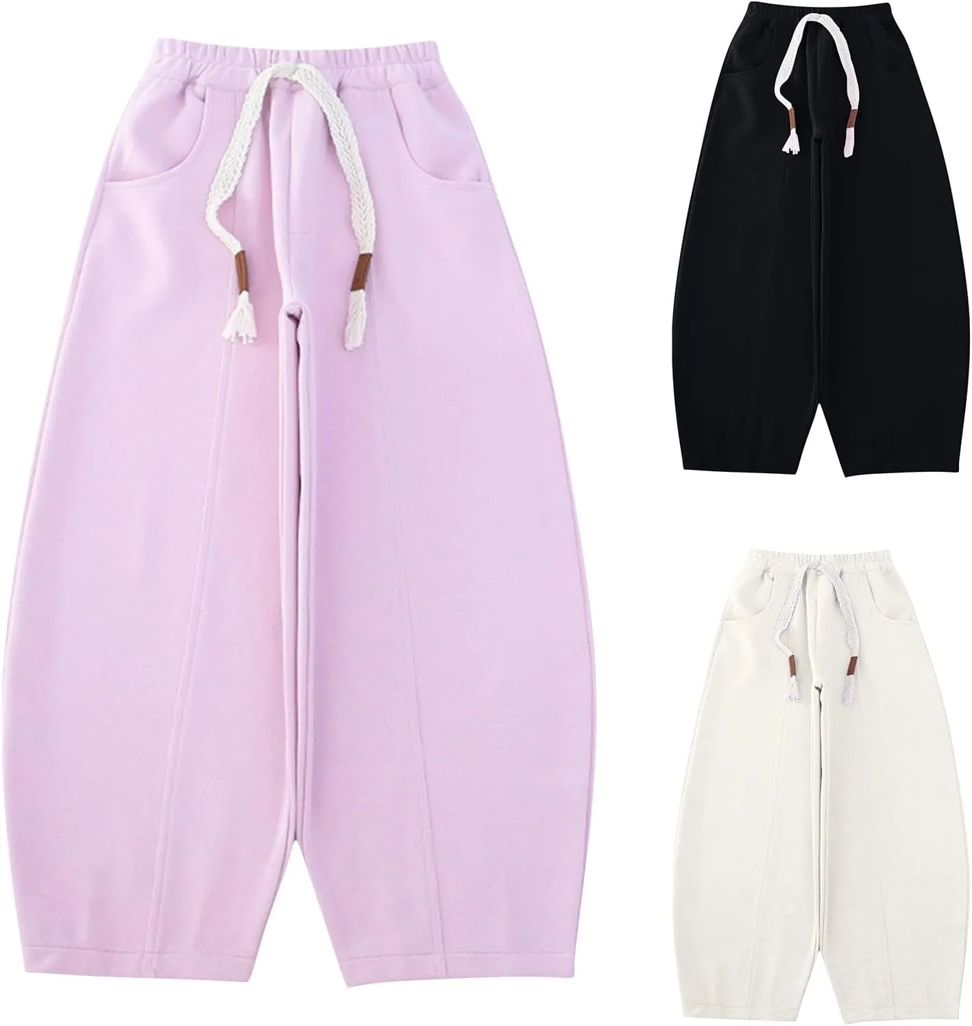 Girls Boys Baggy Wide Leg Sweatpants 𝗗rawstring Pockets Kids High Waist Aesthetic Hip Hop Pants Plain Joggers