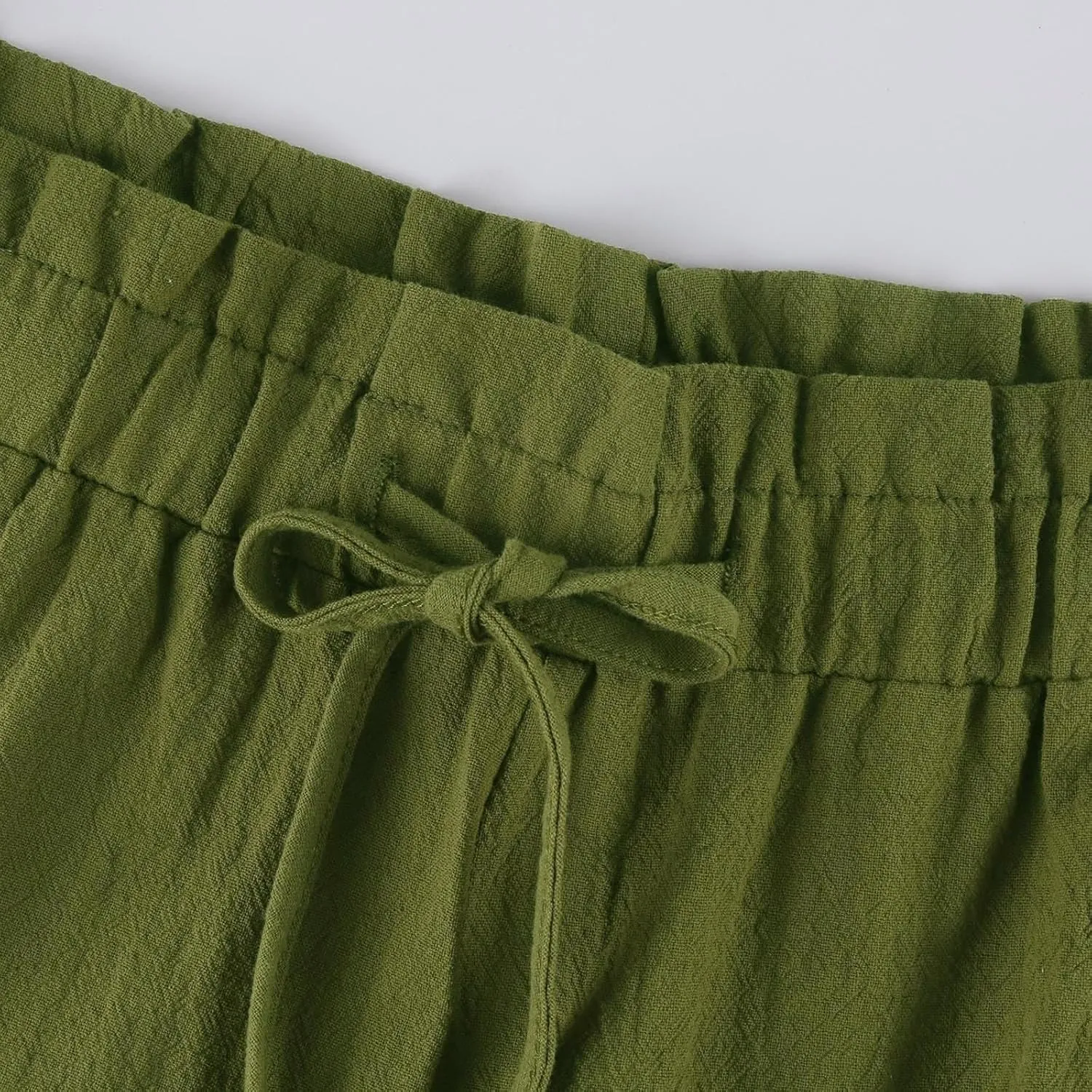 Linen Pants Women Casual Summer Wide Leg Flowy Capri Pant Plus Size Baggy High Waist Palazzo Beach Lounge Trousers