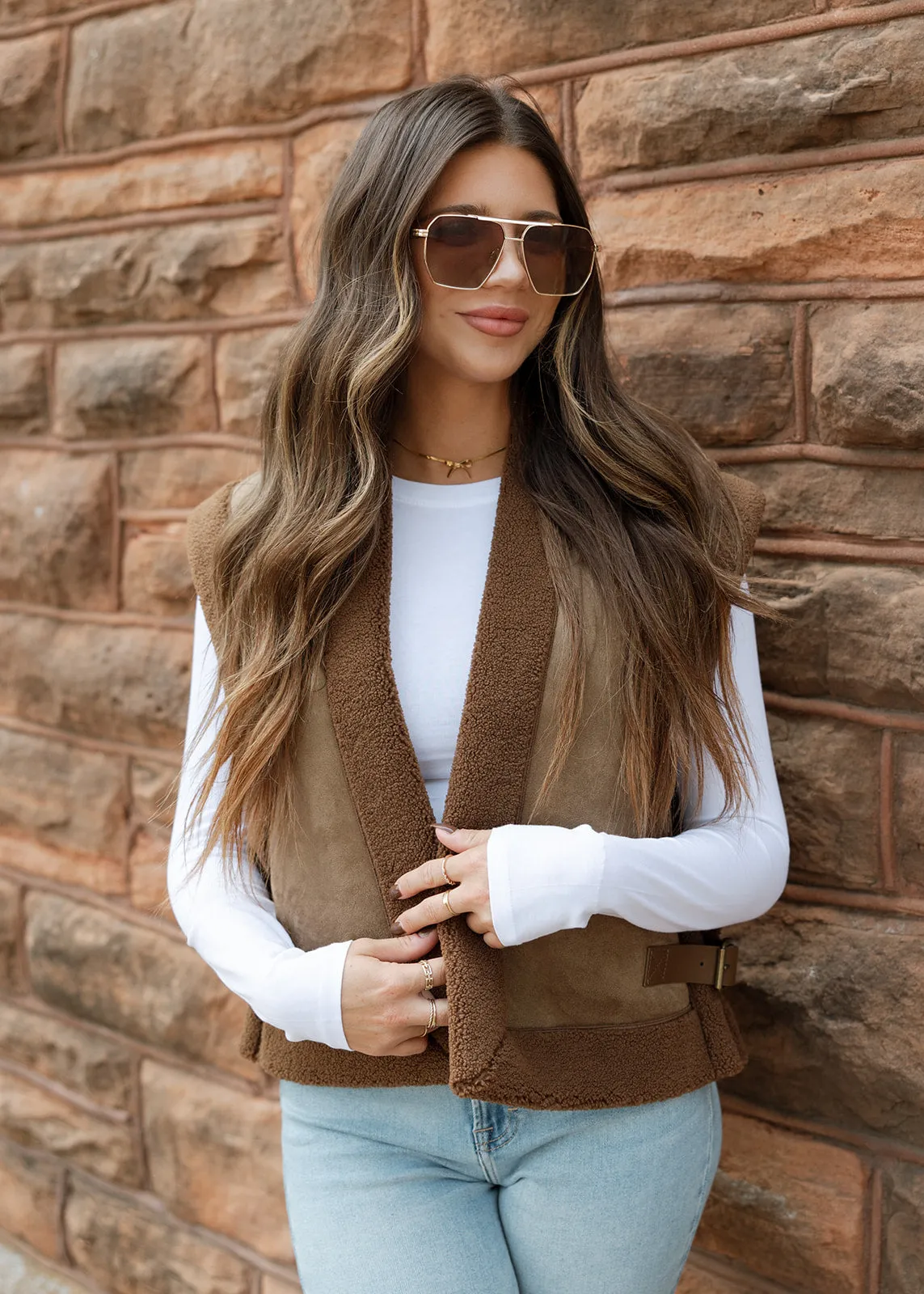 Locked In Brown Sherpa & Suede Vest